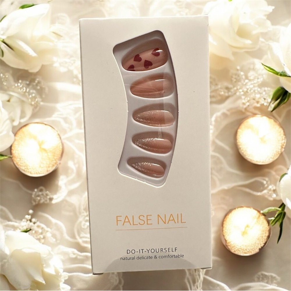 Red and Cream Press-On Nails for Effortless Glam